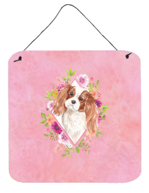 Cavalier King Charles Spaniel - Blenheim 1 Flowers Design Wall or Door Hanging Prints