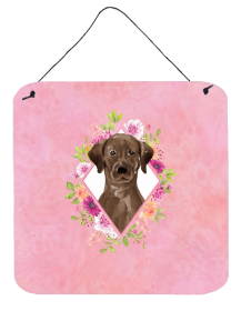 Labrador Retriever - Chocolate Flowers Design Wall or Door Hanging Prints