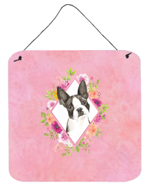 Boston Terrier Flowers Design Wall or Door Hanging Prints