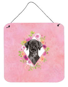 Labrador Retriever - Black Flowers Design Wall or Door Hanging Prints