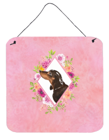 Dachshund - Black and Tan Flowers Design  Wall or Door Hanging Prints