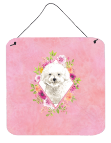 Bichon Frise Flowers Design Wall or Door Hanging Prints