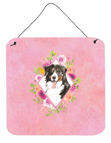 Bernese Mountain Dog 1 Flowers Design Wall or Door Hanging Prints