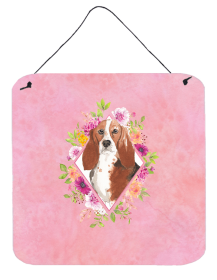 Basset Hound 1 Flowers Design Wall or Door Hanging Prints