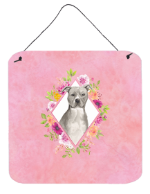 Pit Bull Terrier - Blue Flowers Design  Wall or Door Hanging Prints