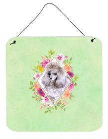 Poodle - Grey Flowers Design  Wall or Door Hanging Prints