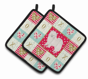 American Eskimo XOXO Pair of Potholders