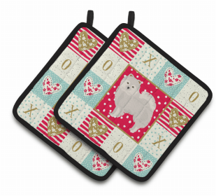 Japanese Spitz XOXO Pair of Potholders