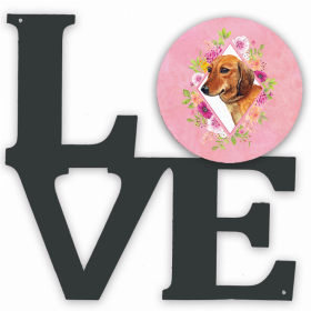 Dachshund Flowers Design Metal Wall Artwork LOVE