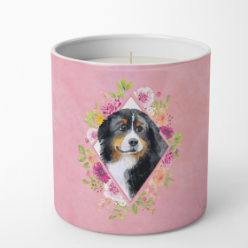 Bernese Mountain Dog Pink Flowers 10 oz Decorative Soy Candle