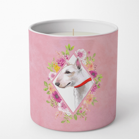 Bull Terrier Pink Flowers 1 10 oz Decorative Soy Candle