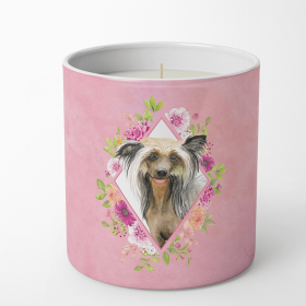 Chinese Crested Pink Flowers 10 oz Decorative Soy Candle