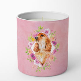 Cocker Spaniel #2 Pink Flowers 10 oz Decorative Soy Candle