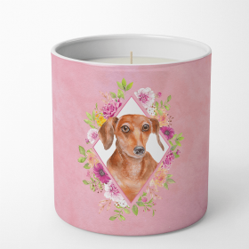 Dachshund - Red #2 Pink Flowers 10 oz Decorative Soy Candle