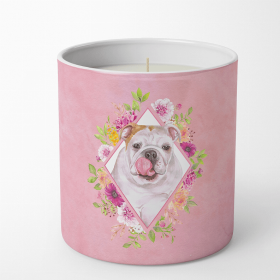 Bulldog Pink Flowers 10 oz Decorative Soy Candle