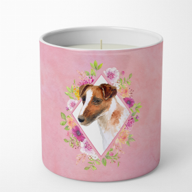 Jack Russell Terrier Pink Flowers 10 oz Decorative Soy Candle