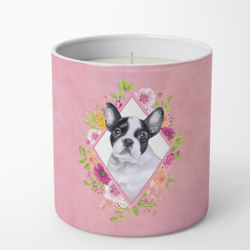 French Bulldog Pink Flowers 10 oz Decorative Soy Candle