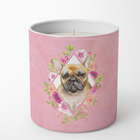 French Bulldog - Fawn Pink Flowers 10 oz Decorative Soy Candle