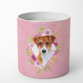 Jack Russell Terrier #21 Pink Flowers 10 oz Decorative Soy Candle