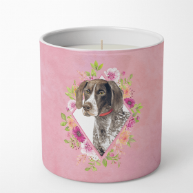 German Shorthaired Pointer Pink Flowers 10 oz Decorative Soy Candle