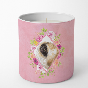 Pekingese Pink Flowers 10 oz Decorative Soy Candle