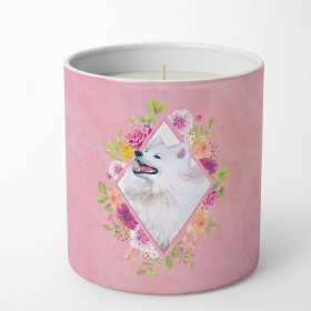 Samoyed Pink Flowers 10 oz Decorative Soy Candle