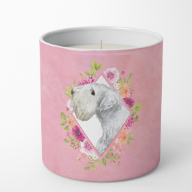 Sealyham Terrier Pink Flowers 10 oz Decorative Soy Candle