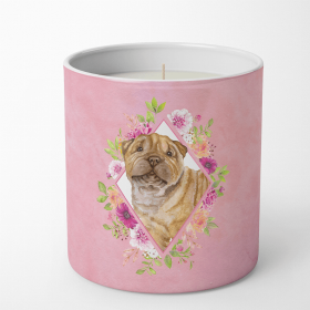 Shar Pei Pink Flowers 10 oz Decorative Soy Candle