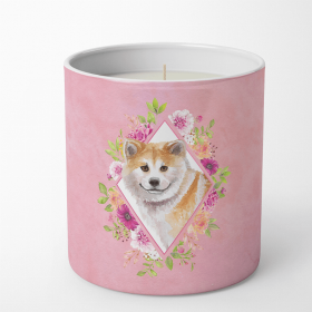 Shiba Inu Pink Flowers 10 oz Decorative Soy Candle