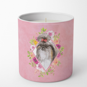 Shih Tzu Pink Flowers 10 oz Decorative Soy Candle