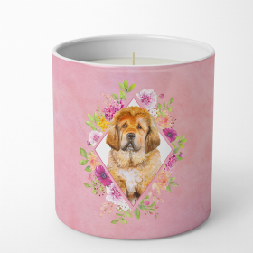 Mastiff - Tibetan - Puppy Pink Flowers 10 oz Decorative Soy Candle