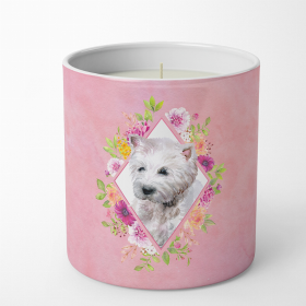 West Highland White Terrier Pink Flowers 10 oz Decorative Soy Candle