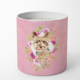 Yorkie Pink Flowers 10 oz Decorative Soy Candle