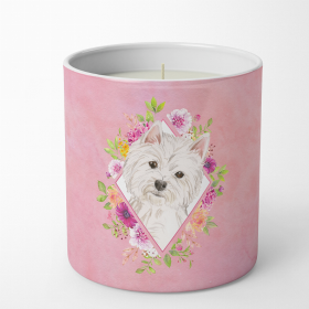 West Highland White Terrier 1 Pink Flowers 10 oz Decorative Soy Candle