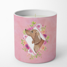 Dachshund Pink Flowers 10 oz Decorative Soy Candle