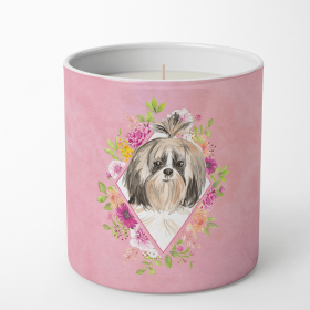 Shih Tzu 1 Pink Flowers 10 oz Decorative Soy Candle