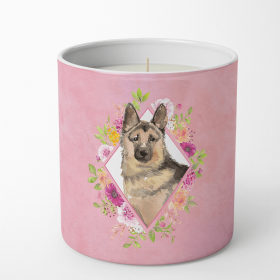 German Shepherd Pink Flowers 10 oz Decorative Soy Candle