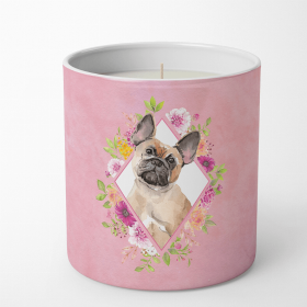 French Bulldog 1 Pink Flowers 10 oz Decorative Soy Candle