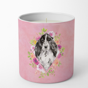 Cocker Spaniel - Black Parti Pink Flowers 10 oz Decorative Soy Candle