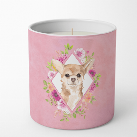 Chihuahua Pink Flowers 10 oz Decorative Soy Candle