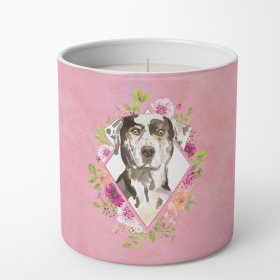 Catahoula Leopard Dog Pink Flowers 10 oz Decorative Soy Candle