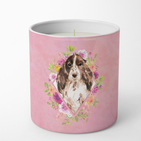 Cocker Spaniel - Brown Parti Pink Flowers 10 oz Decorative Soy Candle