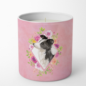 Border Collie Pink Flowers 10 oz Decorative Soy Candle