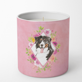 Bernese Mountain Dog 1 Pink Flowers 10 oz Decorative Soy Candle