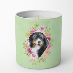 Bernese Mountain Dog Green Flowers 10 oz Decorative Soy Candle