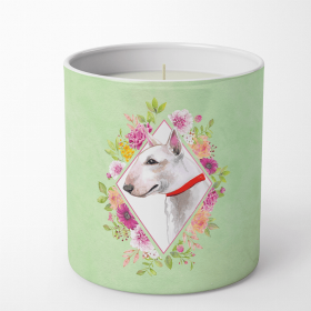 Bull Terrier 1 Green Flowers 10 oz  Decorative Soy Candle