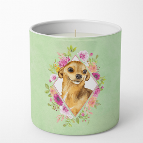 Chihuahua #1 Green Flowers 10 oz Decorative Soy Candle