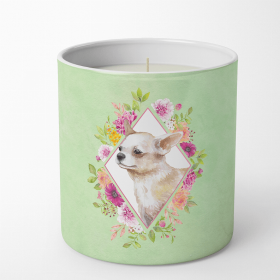 Chihuahua #2 Green Flowers 10 oz Decorative Soy Candle