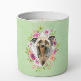 Chinese Crested Green Flowers 10 oz Decorative Soy Candle