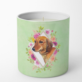 Dachshund - Red #1 Green Flowers 10 oz Decorative Soy Candle